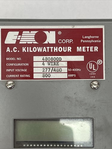 E-MON 480800D AC KILOWATTHOUR METER 4WIRE 277/480V 50-400HZ 800AMP D-MON P22