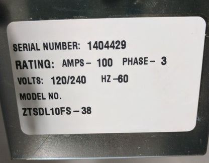 TRANSFER SWITCH GE ZENITH - 100 Amp - 120/240V - 3 Ph STAINLESS ZTSDL10FS-381