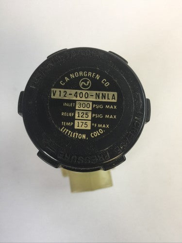 C.A. NORGREN CO. V12-400-NNLA PRESSURE RELIEF VALVE INLET 300PSIG RELIEF 125PSIG1