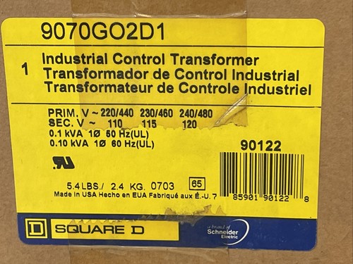 SQUARE D 9070GO2D1 INDUSTRIAL CONTROL TRANSFORMER PRIM. VAC 220/440 230/460 240/1