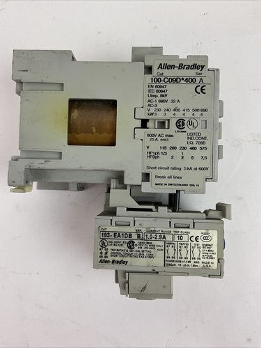 ALLEN BRADLEY STARTER 100-C09D*400 600VAC 25A 7.5HP COIL 24VDC 193-EA1DB 1-2.9A3