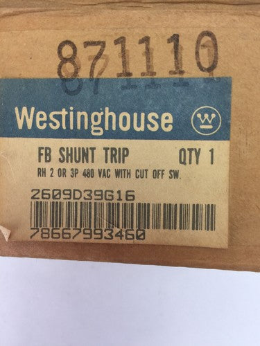 WESTINGHOUSE/CUTLER HAMMER 2609D39G16 FB SHUNT TRIP RH 2 OR 3P 480VAC W/CUT OFF1