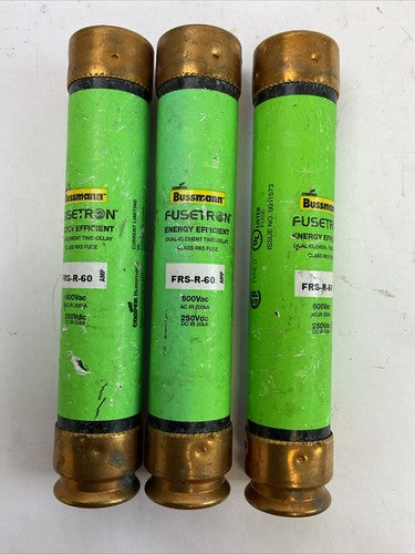 BUSSMANN FRS-R-60 600VAC 250VDC 60A FUSETRON ENERGY EFFICIENT FUSE (LOT OF 3)0
