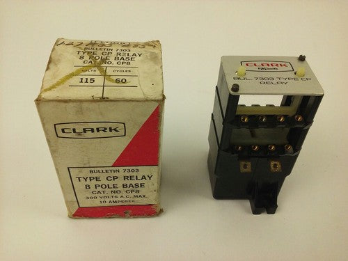 CLARK, CP8, BULLENTIN 7303, TYPE CP RELAY, 8P BASE, 300V,10A,NEW,MISSING SCREWS!0