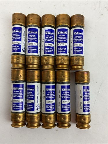 EDISON ECNR50 TIME-DELAY DUAL-ELEMNT FUSE 50AMP 250VAC 125VDC (LOT OF 10)0