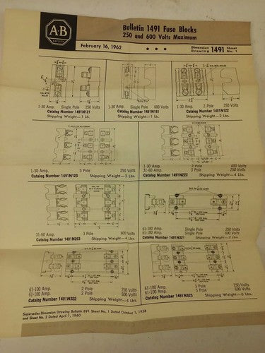 ALLEN BRADLEY 1491-N223 SER. A, FUSE BLOCK, 60A-250V, 30A- 600V, 3P, NEW OTHER6