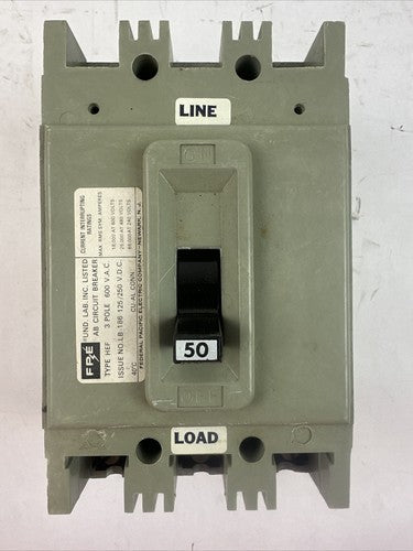FPE HEF631050 3POLE 50AMP 125/250VDC 600VAC CIRCUIT BREAKER0