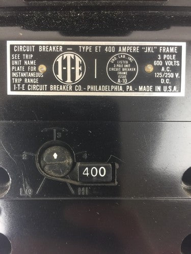 ITE JKL3B400 CIRCUIT BREAKER 400 AMP 600 VAC 250VDC 3 POLE 1
