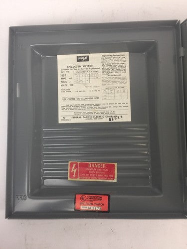 FPE 7632 TYPE LD SAFETY SWITCH 60AMP 250VDC 240VAC 3 POLE 10-15HP 7