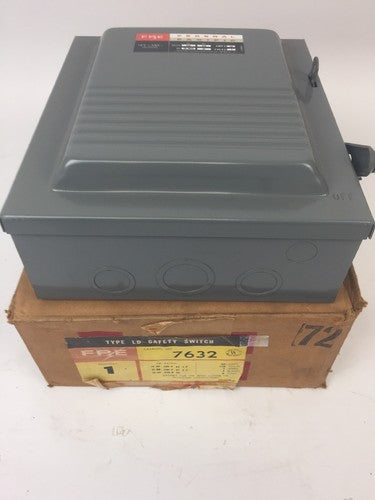 FPE 7632 TYPE LD SAFETY SWITCH 60AMP 250VDC 240VAC 3 POLE 10-15HP 0
