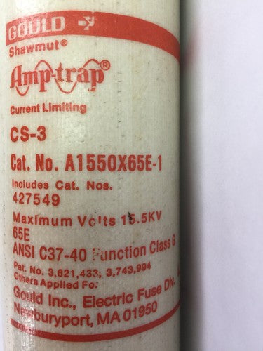 GOULD SHAWMUT AMPTRAP A1550X65E-1 CURRENT LIMITING FUSE 15.5KV CS-3 65,000 AMPS0