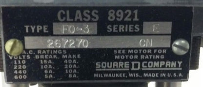 SQ. D CLASS 8921 TYPE FO-3, MOTOR DRIVEN TIMER UNIT 8921-FO3, 208-220/240V, 60HZ3