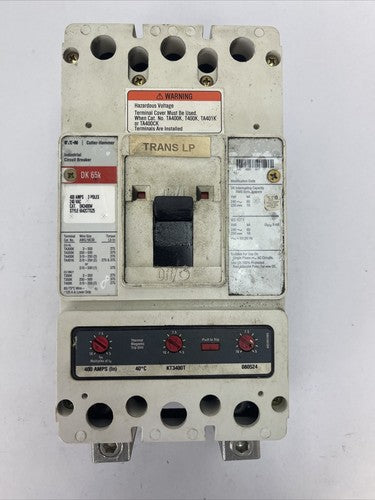 EATON CUTLER HAMMER DK 65K DK3400W CIRCUIT BREAKER, 400AMP 3 POLE, 240vAC0