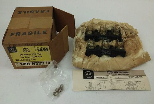 ALLEN BRADLEY 1491-N223 SER. A, FUSE BLOCK, 60A-250V, 30A- 600V, 3P, NEW OTHER0