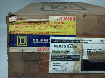 SQ D. H361ND SER. D1, SAFETY SWITCH, 30A, 277/480VAC, FUSIBLE, NEMA 4&5, NEW11