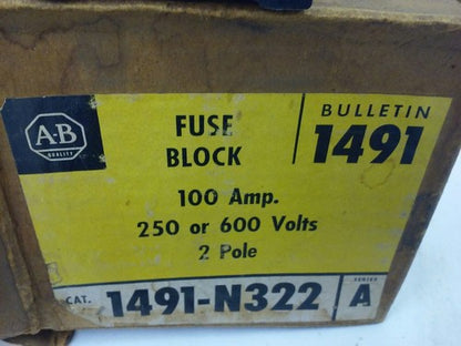 ALLEN BRADLEY 1491-N332 SER. A FUSE BLOCK,100AMP, 250 OR 600V, 2P, MISSING PART1