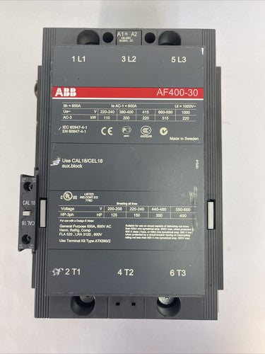 ABB AF400-30 CONTACTOR 600VAC 400HP 3PH 3P 550A COIL 100-250VDC 50-60hz0