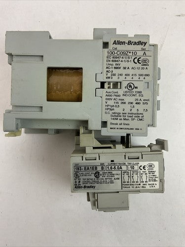 ALLEN BRADLEY STARTER 100-C09Z*10 CONTACTOR COIL 24VDC 193-EA1EB SER B 1.6-5.0A2
