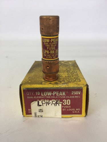BUSSMAN LOW-PEAK LPN-RK-30 DUAL ELEMENT TIME-DELAY FUSE 250VAC 30AMP (BOX OF 10)0