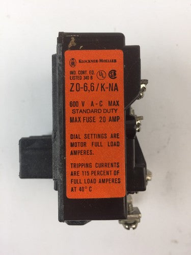 KLOCKNER MOELLER Z0-6,6/K-NA BIMETAL RELAY 600VAC 3.3-6.6AMP1