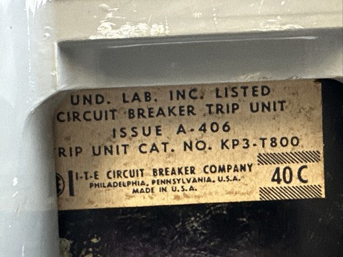 ITE HP3-F160 CIRCUIT BREAKER FRAME 600VAC 3POLE WITH 800A TRIP UNIT A02HP0R0 AUX3