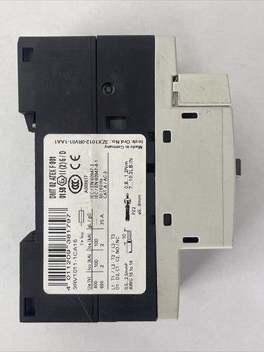 SIEMENS 3RV1011-1CA15 MOTOR PROTECTION CLASS 10 600VAC 2HP 33A TRIP 1.8-2.5A2