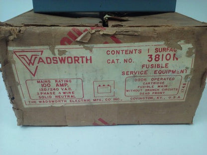 WADSWORTH 3810N FUSIBLE SERVICE DISCONNECT 3PH 4 WIRE 100A 120/240VAC 1