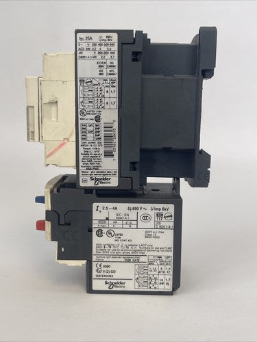 TELEMECANIQUE STARTER LC1 D09 CONTACTOR 25A 600VAC 7.5HP LRD 08 RELAY 2.5-4A4