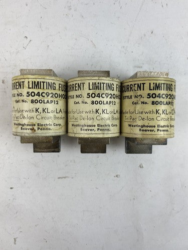 Westinghouse 800LAP12 for K, KL, or LA Tri-Pac De-Ion Breaker Fuse "Lot of 3"0