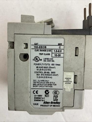 ALLEN BRADLEY 193-EECB SER C OVERLOAD RELAY 1.0-5.0A TRIP CLASS 10-301