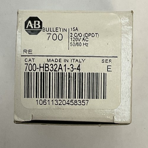 ALLEN BRADLEY 700-HB32A1-3-4 SER E RELAY 15A 2 C/O (DPDT) 120VAC 50/60HZ0