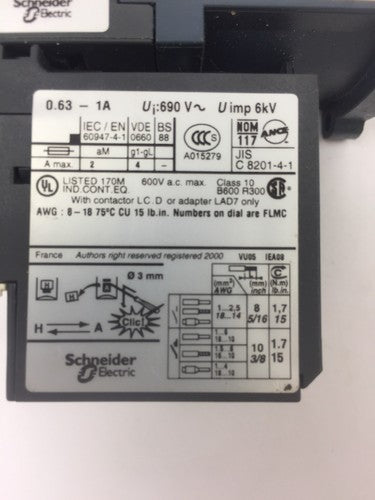 TELEMECANIQUE LC1D09BL CONTACTOR LRD05 OVERLOAD RELAY LAD4TBDL 24V2