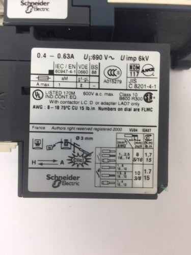 TELEMECANIQUE LC1D09BL CONTACTOR LRD04 OVERLOAD RELAY LAD4TBDL 24V2