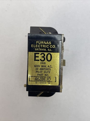 FURNAS 46ZBE30 CONTACT BLOCK 600VAC 10AMP PILOT DUTY 3N.O.1