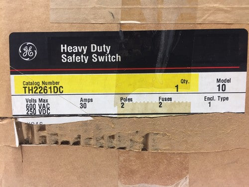 GE TH2261DC HEAVY DUTY SAFETY SWITCH 600 MAX VAC 250 MAX VDC 30 AMPS 2 POLES 0