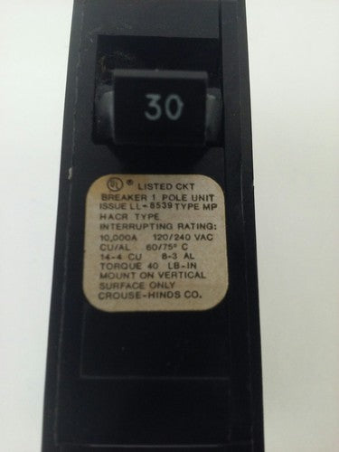 CROUSE HINDS MP130 CIRCUIT BREAKER 1P 120/240VAC 30A TYPE MP (LOT OF 3)1