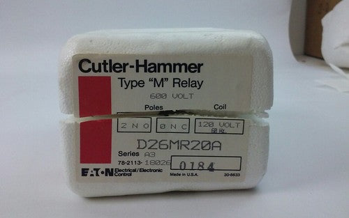 CUTLER HAMMER TYPE M RELAY 600V D26MR20A(LOT OF 10)0