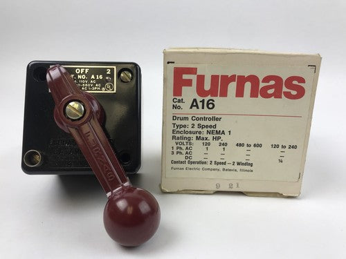 FURNAS A16 DRUM CONTROLLER, 2 SPEED, 10A 110V AC, 5A 220-550V AC, 1HP 110-550V1