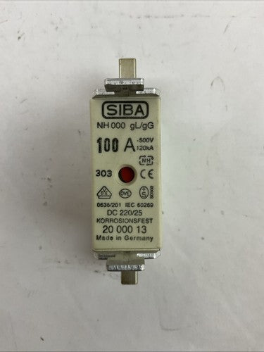 SIBA NH 000 gL/gG 100A 500VAC 120kA DC 220/25 FUSE0