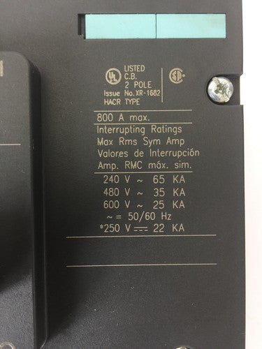 SIEMENS NMX2B800 CIRCUIT BREAKER 800A 250VDC 600VAC FRAME-MG 3250-6500A TRIP2