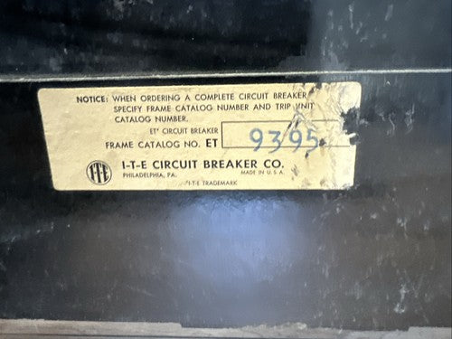 ITE ET9395 1000AMP CIRCUIT BREAKER FRAME 3P 600VAC 250VDC WITH 800AMP TRIP UNIT2