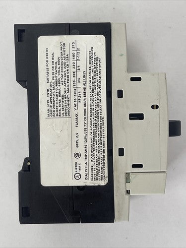 SIEMENS 3RV1011-1CA15 MOTOR PROTECTION CLASS 10 600VAC 2HP 33A TRIP 1.8-2.5A4