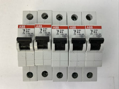 ABB S 201 B 6 CIRCUIT BREAKER 6AMP 230/400VAC 1POLE 2CDS251001R0065 (LOT OF 5)0