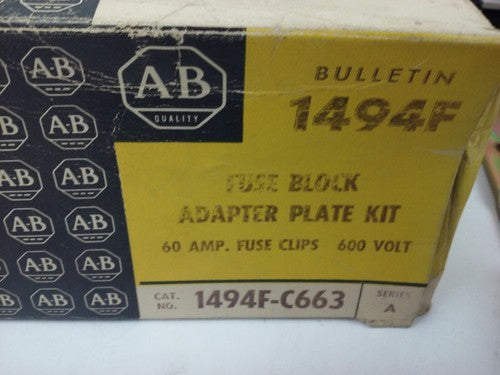ALLEN BRADLEY 1494F-C663 SER. A,FUSE BLOCK ADAPTER PLATE KIT,60A,600V,W/X-4019791