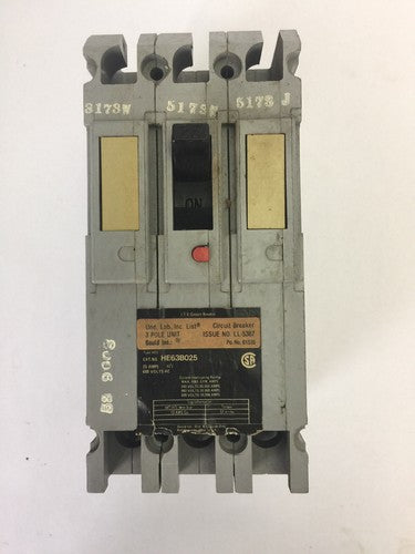 ITE HE63B025 CIRCUIT BREAKER 600VAC 25AMP 3 POLE0