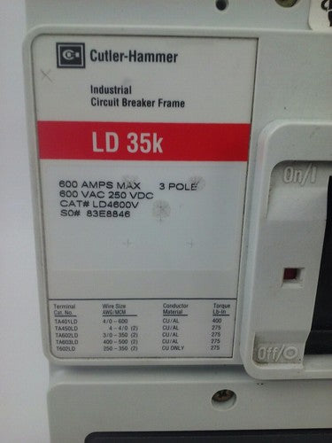 CUTLER HAMMER LD4600V THERMAL MAGNETIC TRIP UNIT CIRCUIT BREAKER 3P 600A 600V1
