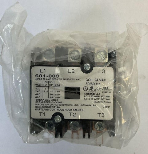 CARRIER 601-008 COMPRESSOR CONTACTOR 600VAC 25HP 50AMP COIL 24VAC 50/60HZ0