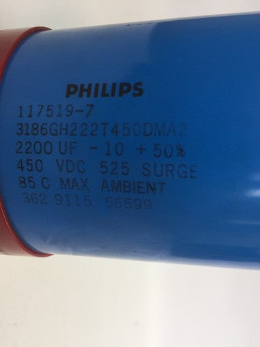 PHILLIPS 117519-7 CAPACITOR 2200UF -10+50% 450VDC 525 SURGE 85 C MAX AMBIENT1