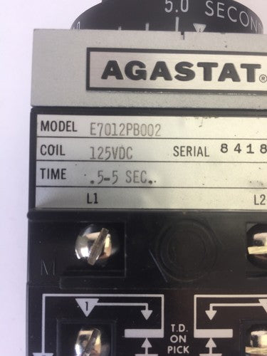 AGASTAT E7012PB002 TIME DELAY RELAY 125VDC 0.5-5 SECONDS1