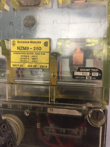 KLOCKNER MOELLER NZM9-250 CIRCUIT BREAKER 600VAC 225HP 250A ZM9-160-CNA THERMAL 1